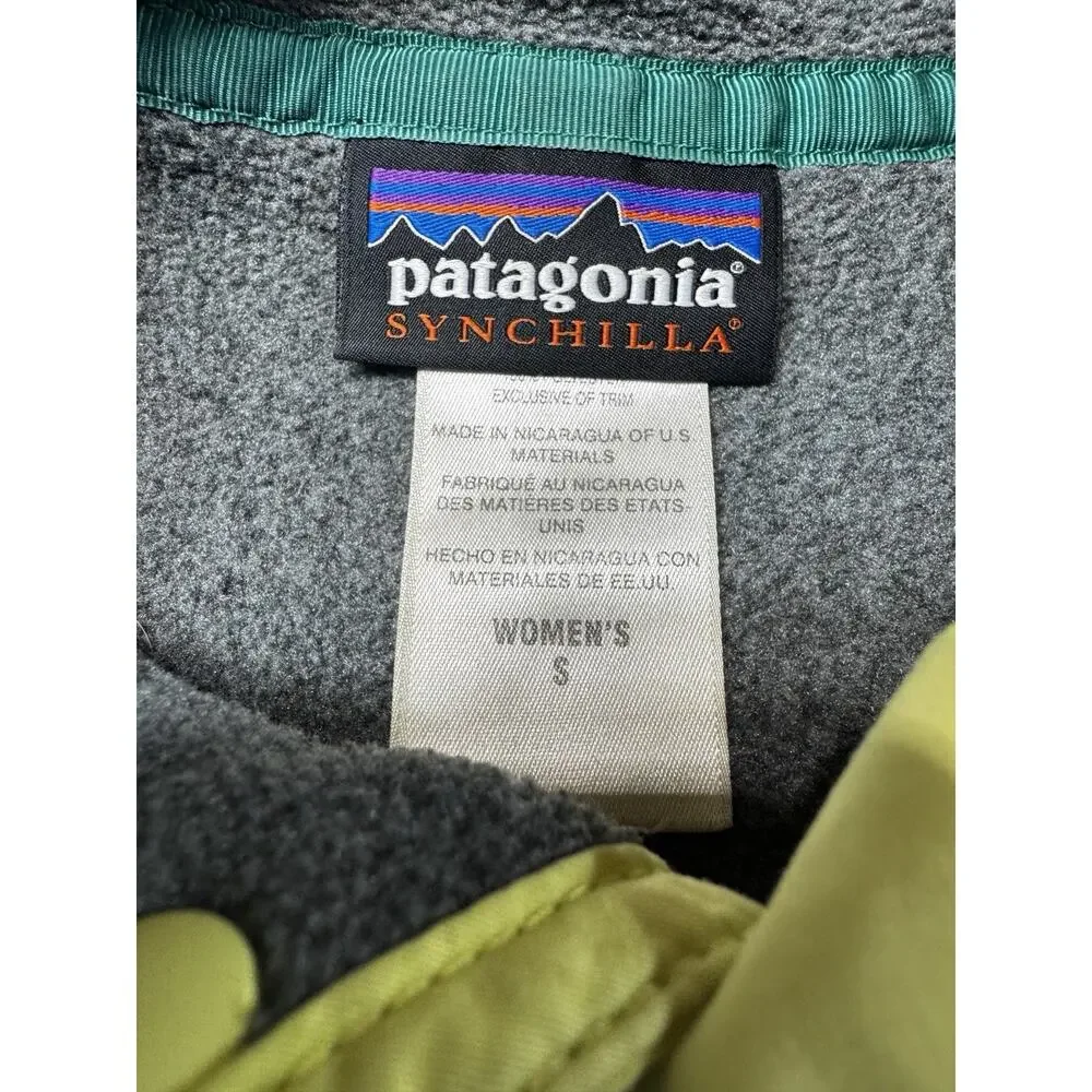 Patagonia Synchilla Chartreuse Trim Snap T Fleece Pullover Gray Women SZ S